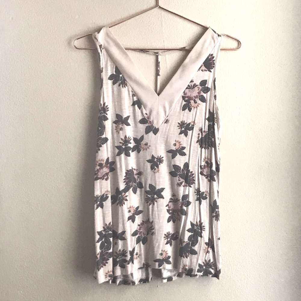Pink Floral V-Neck Tank Top